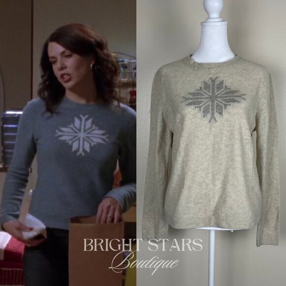 Sweaters - Rare Snowflake Wool Blend Sweater Alt ASO Lorelai Gilmore Girls Cream Silver